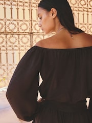 AIYLA Chocolate Brown Off Shoulder Bardot Top - Image 4 of 9