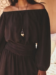 AIYLA Chocolate Brown Off Shoulder Bardot Top - Image 5 of 9
