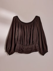 AIYLA Chocolate Brown Off Shoulder Bardot Top - Image 6 of 9