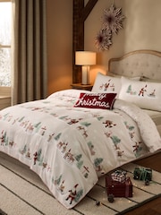 Santa Scene Cotton Christmas Duvet Cover and Pillowcase Set - Bild 1 von 6