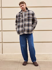 Ecru/Navy Check Borg Lined Shacket - Image 2 of 11