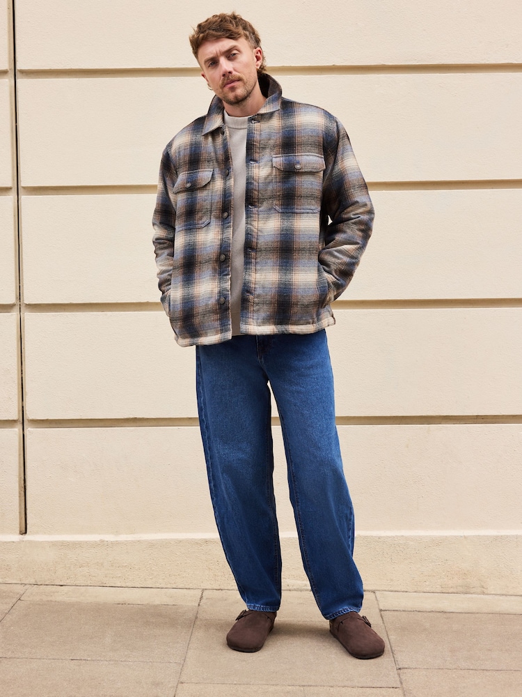 Ecru/Navy Check Borg Lined Shacket - Image 2 of 11 Ecru/Navy Check Borg Lined Shacket - Image 2 of 11