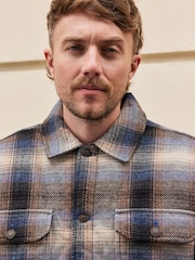 Ecru/Navy Check Borg Lined Shacket - Image 4 of 11