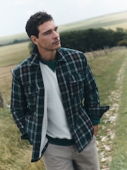 Dark Green Borg Lined Check Shacket - Image 1 of 11