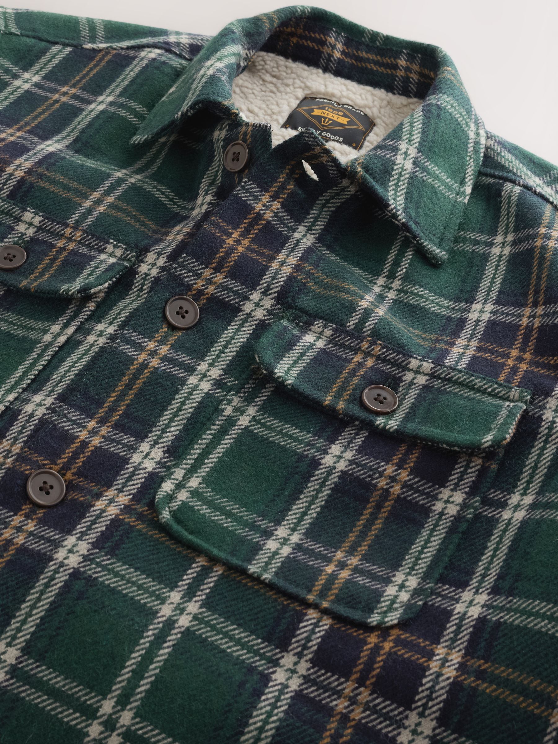 Buy Dark Green Borg Lined Check Shacket from Next USA