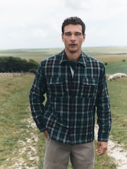 Dark Green Borg Lined Check Shacket - Image 3 of 11
