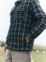 Dark Green Borg Lined Check Shacket - Image 6 of 11