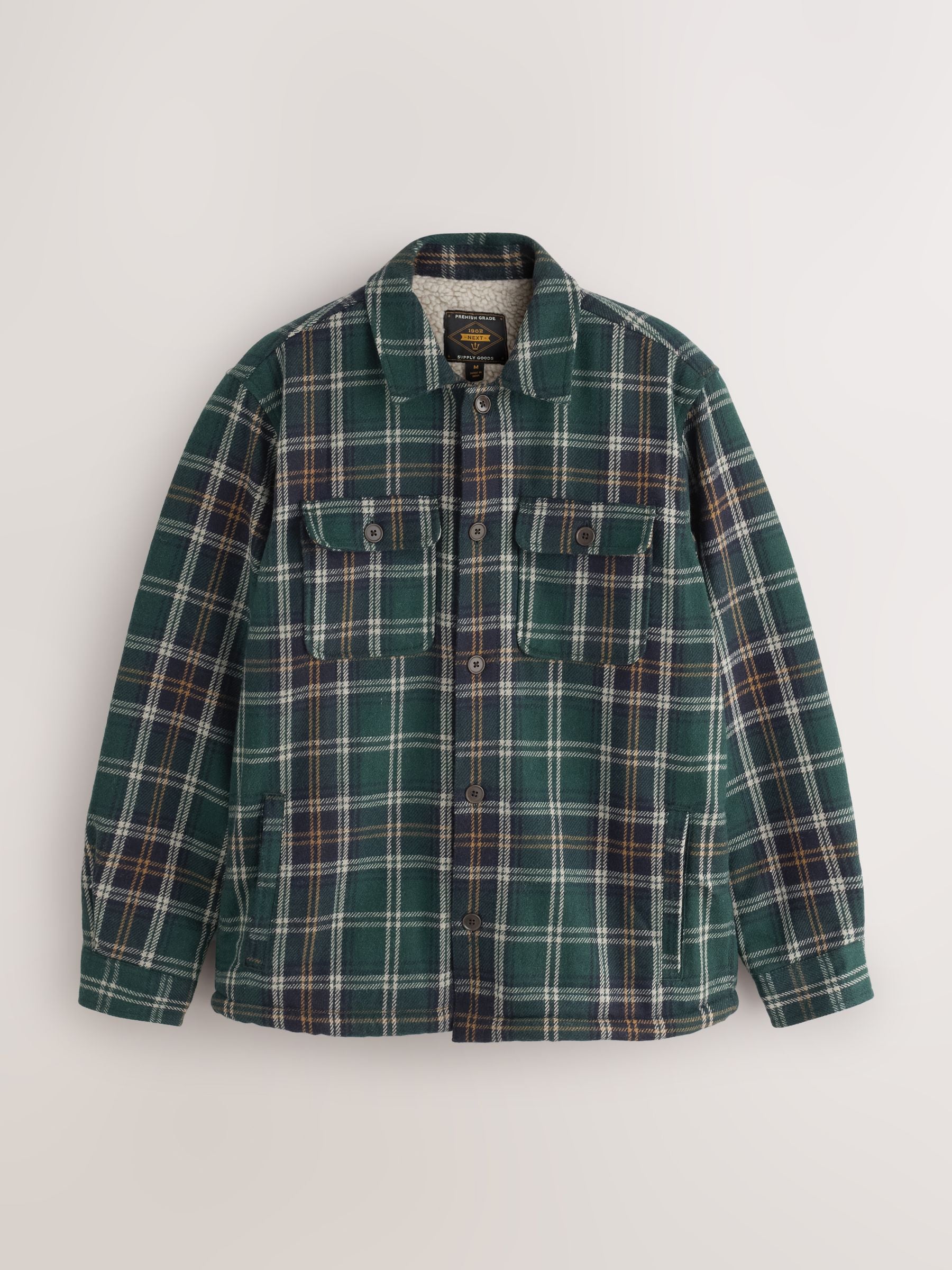 Buy Dark Green Borg Lined Check Shacket from Next USA