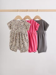 Pink and Leopard Printed Button T-Shirt Jersey Baby Rompers 3 Pack - Image 2 of 14