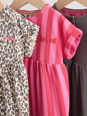 Pink and Leopard Printed Button T-Shirt Jersey Baby Rompers 3 Pack - Image 7 of 14