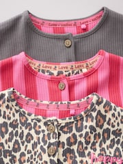 Pink and Leopard Printed Button T-Shirt Jersey Baby Rompers 3 Pack - Image 8 of 14