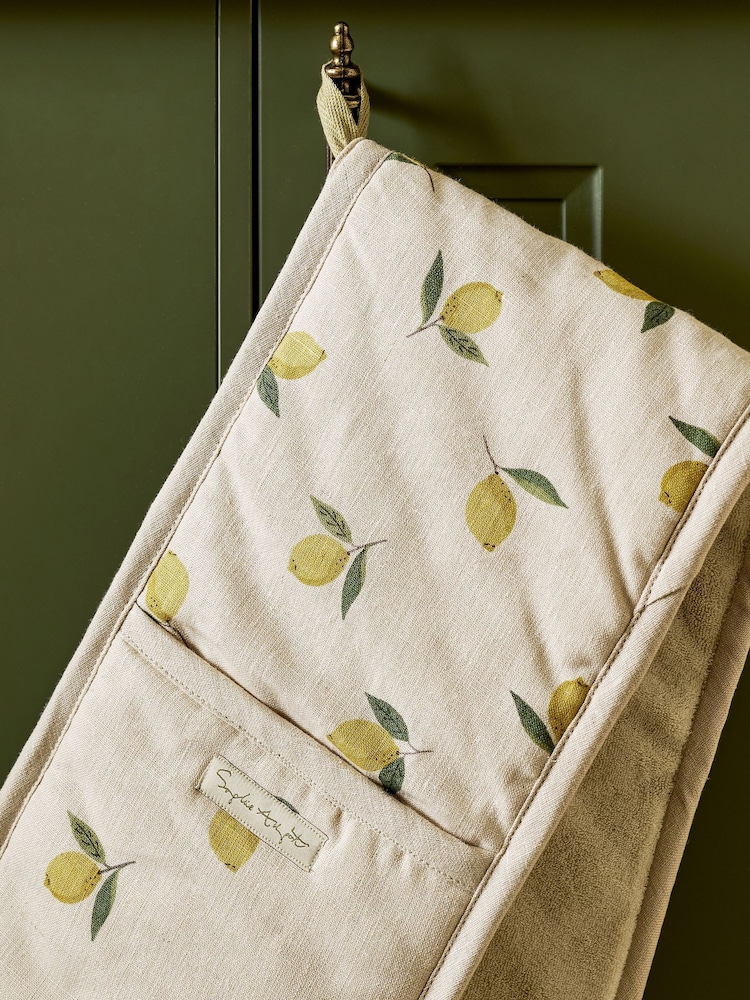Sophie Allport Natural Lemons Linen Double Oven Gloves - Image 2 of 3
