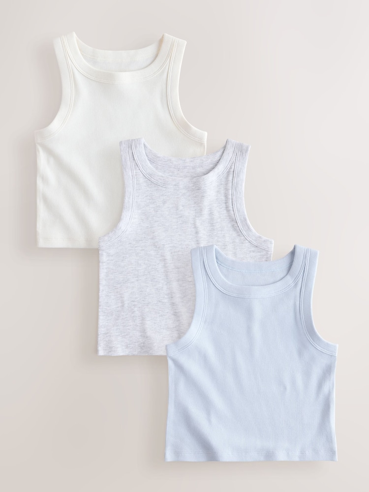 Blue/Ecru Vest 3 Pack (1.5-16yrs) - Image 1 of 7 Blue/Ecru Vest 3 Pack (1.5-16yrs) - Image 1 of 7