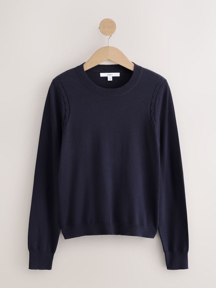 Navy Blue Cotton Rich Soft Touch Long Sleeve Crew Neck Jumper - Image 1 of 3 Navy Blue Cotton Rich Soft Touch Long Sleeve Crew Neck Jumper - Image 1 of 3