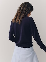 Navy Blue Cotton Rich Soft Touch Long Sleeve Crew Neck Jumper - Image 4 of 8