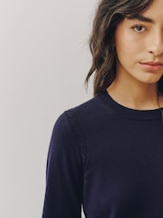 Navy Blue Cotton Rich Soft Touch Long Sleeve Crew Neck Jumper - Image 5 of 8