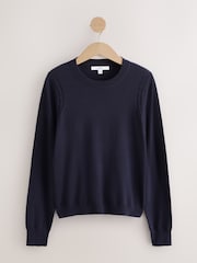 Navy Blue Cotton Rich Soft Touch Long Sleeve Crew Neck Jumper - Image 6 of 8