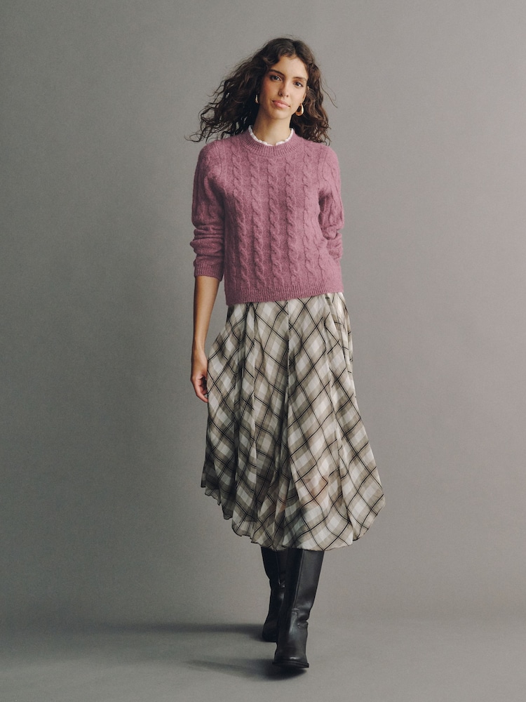 Rose foncé - Pull en tricot torsadé avec col en dentelle - Image 2 de 7