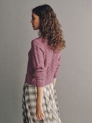 Rose foncé - Pull en tricot torsadé avec col en dentelle - Image 3 de 7