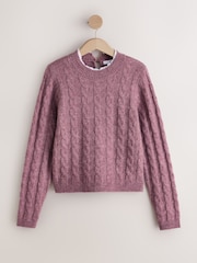 Rose foncé - Pull en tricot torsadé avec col en dentelle - Image 5 de 7