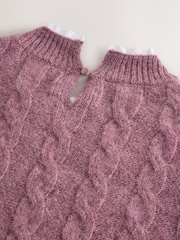 Rose foncé - Pull en tricot torsadé avec col en dentelle - Image 7 de 7