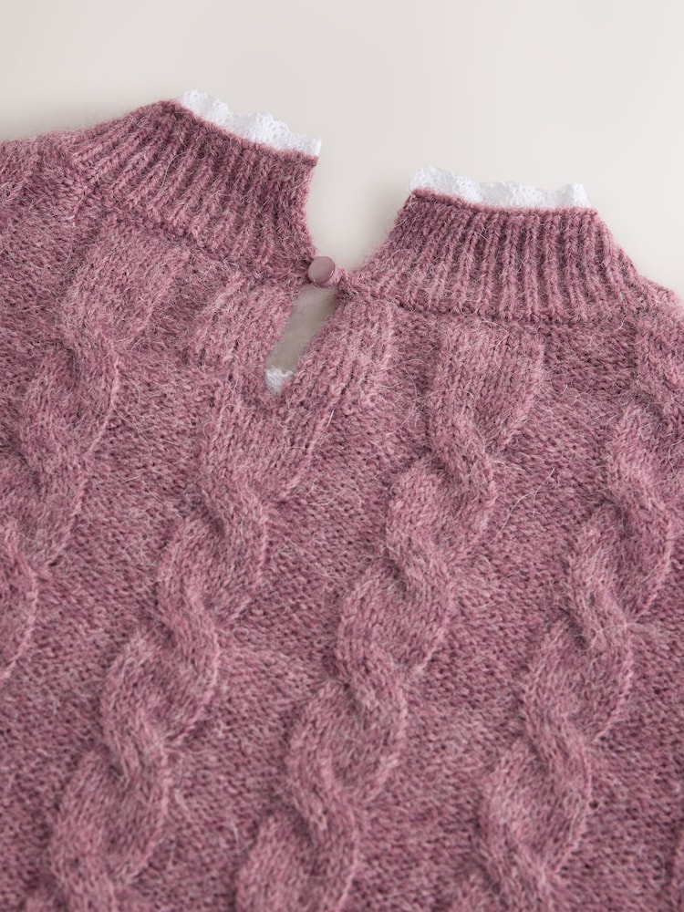 Rose foncé - Pull en tricot torsadé avec col en dentelle - Image 7 de 7