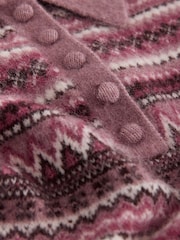Pink Fairisle Short Sleeve Knitted Polo Top With Wool - Image 8 of 8