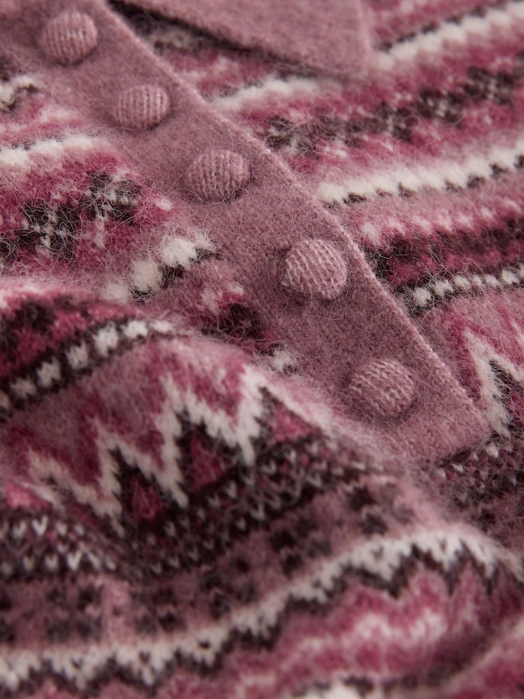 Pink Fairisle Short Sleeve Knitted Polo Top With Wool - Image 8 of 8