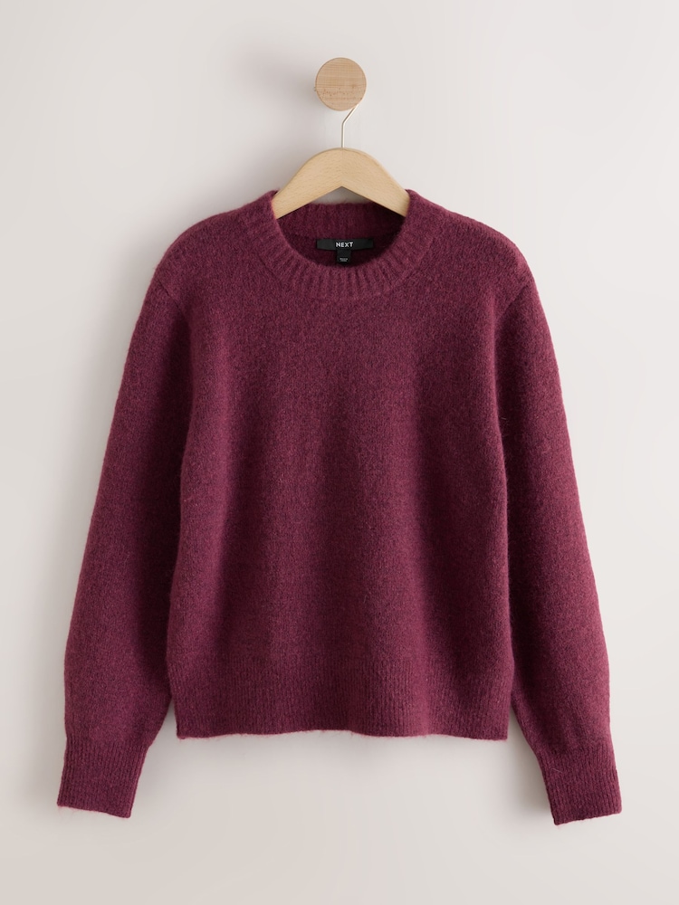 Burgundy Red Long Sleeve Crew Neck Knitted Jumper With Wool - Image 1 of 3