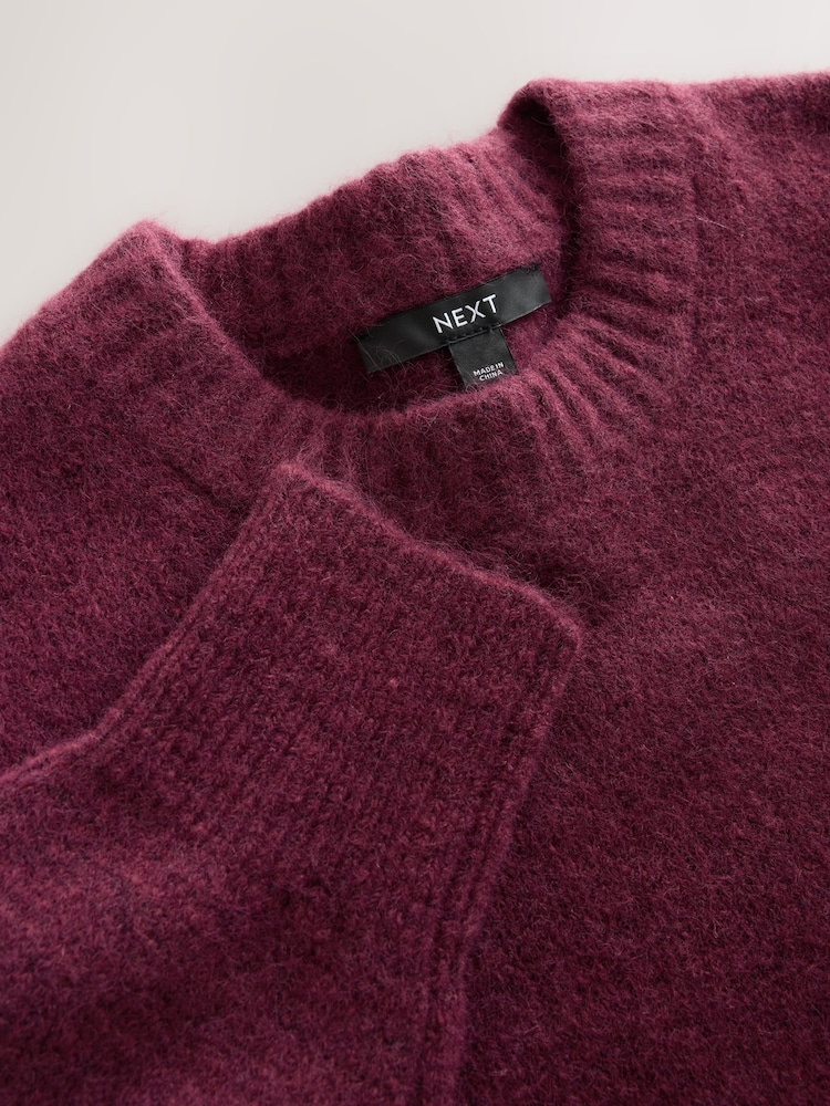 Burgundy Red Long Sleeve Crew Neck Knitted Jumper With Wool - Image 3 of 3