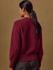 Burgundy Red Long Sleeve Crew Neck Knitted Jumper With Wool - Image 4 of 8