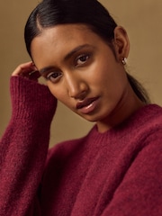 Burgundy Red Long Sleeve Crew Neck Knitted Jumper With Wool - Image 5 of 8