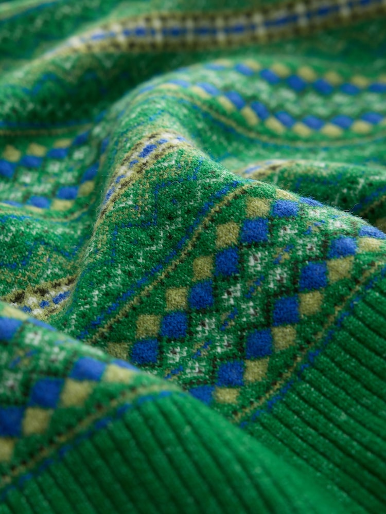 Green Fairisle Supersoft Crew Neck Long Sleeve Jumper - Image 2 of 3 Green Fairisle Supersoft Crew Neck Long Sleeve Jumper - Image 2 of 3