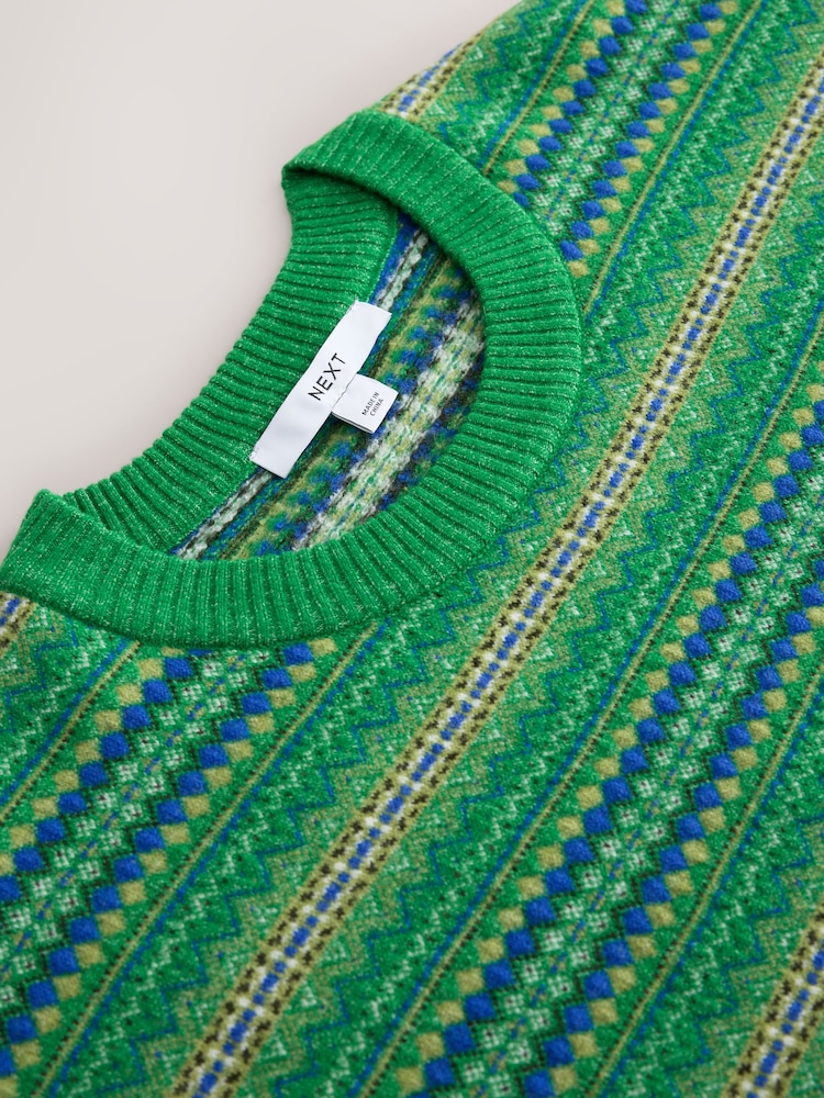 Green Fairisle Supersoft Crew Neck Long Sleeve Jumper - Image 3 of 3 Green Fairisle Supersoft Crew Neck Long Sleeve Jumper - Image 3 of 3