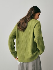 Green Supersoft Cable Knit V-Neck Mid Length Jumper - Image 4 of 8