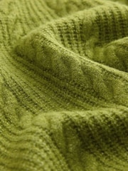Green Supersoft Cable Knit V-Neck Mid Length Jumper - Image 7 of 8