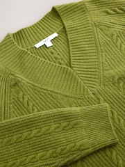 Green Supersoft Cable Knit V-Neck Mid Length Jumper - Image 8 of 8