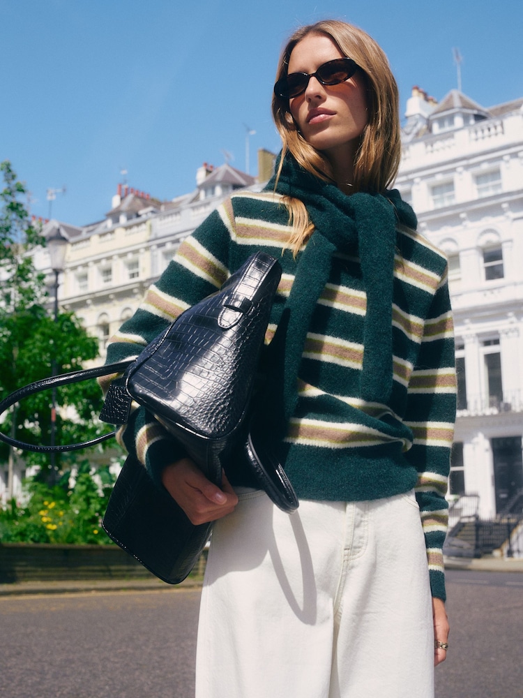 Green/Camel Stripe - Long Sleeve Crew Neck Knitted Jumper - Bild 1 von 9 Green/Camel Stripe - Long Sleeve Crew Neck Knitted Jumper - Bild 1 von 9