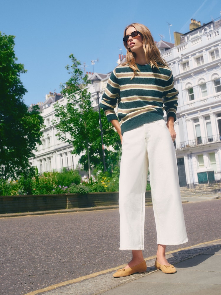 Green/Camel Stripe - Long Sleeve Crew Neck Knitted Jumper - Bild 2 von 9 Green/Camel Stripe - Long Sleeve Crew Neck Knitted Jumper - Bild 2 von 9