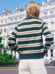 Green/Camel Stripe - Long Sleeve Crew Neck Knitted Jumper - Bild 4 von 9