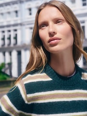 Green/Camel Stripe - Long Sleeve Crew Neck Knitted Jumper - Bild 5 von 9