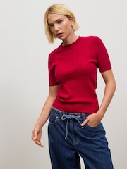 Red Cable Knit Short Sleeve Jumper - Image 2 of 8