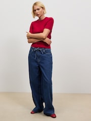 Red Cable Knit Short Sleeve Jumper - Image 3 of 8