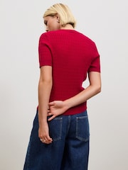 Red Cable Knit Short Sleeve Jumper - Image 4 of 8