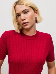 Red Cable Knit Short Sleeve Jumper - Image 5 of 8