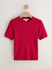 Red Cable Knit Short Sleeve Jumper - Image 6 of 8
