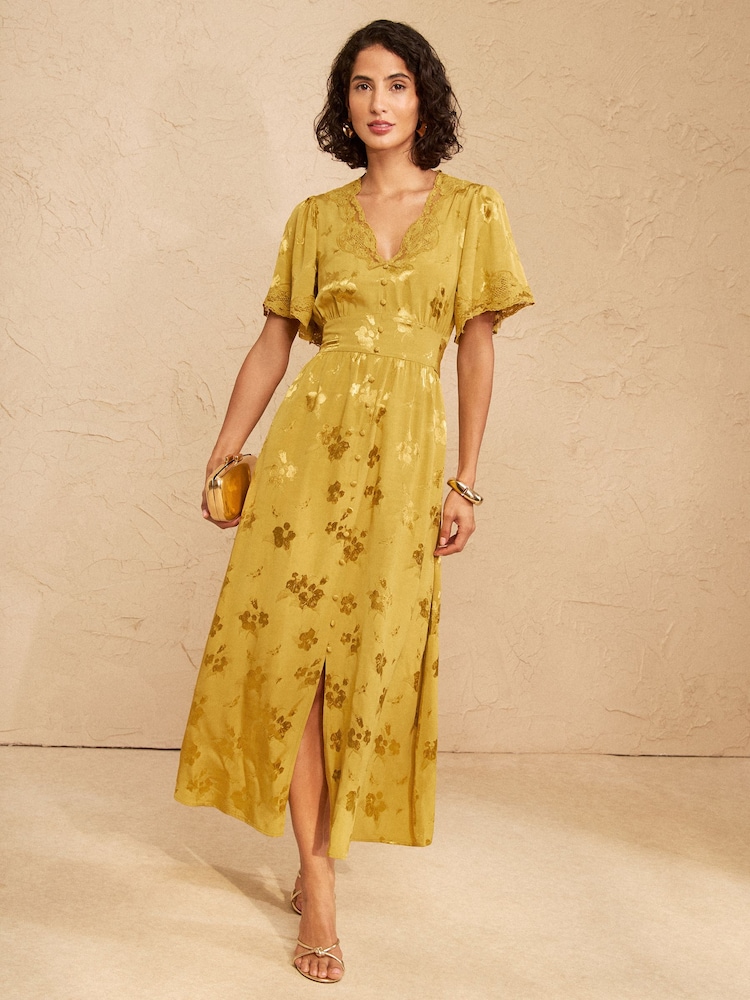 Love & Roses Ochre Yellow Lace Midaxi Tea Dress - Image 1 of 5 Love & Roses Ochre Yellow Lace Midaxi Tea Dress - Image 1 of 5