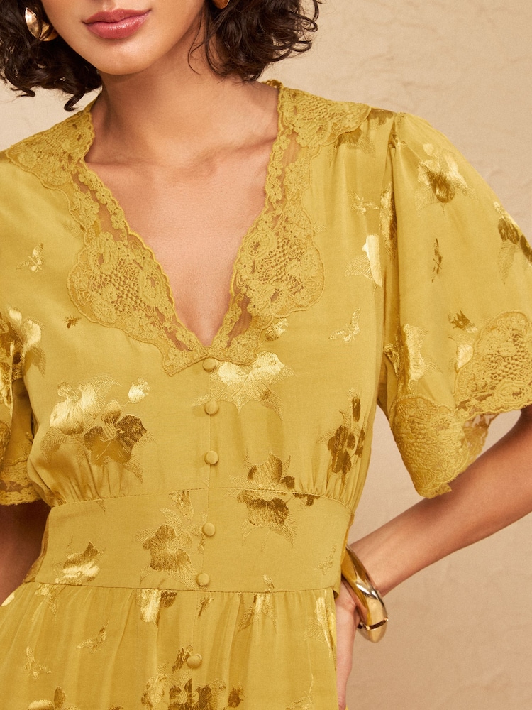 Love & Roses Ochre Yellow Lace Midaxi Tea Dress - Image 2 of 5 Love & Roses Ochre Yellow Lace Midaxi Tea Dress - Image 2 of 5