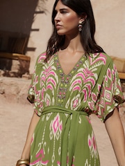 Love & Roses Green Kalahari Beaded Kimono Sleeve Midi Dress - Image 2 of 5