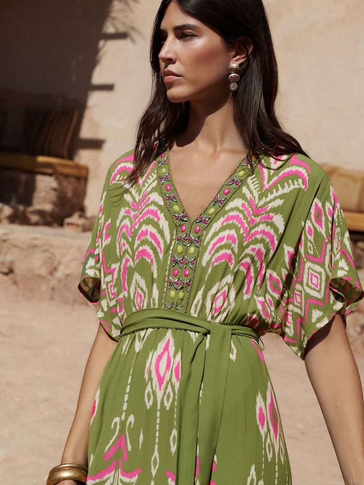 Love & Roses Green Kalahari Beaded Kimono Sleeve Midi Dress - Image 2 of 5